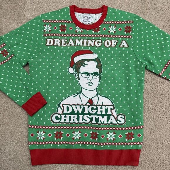Tipsy Elves The Office Dreaming Of A Dwight Christmas Sweater Large Green Ugly - Picture 1 of 9